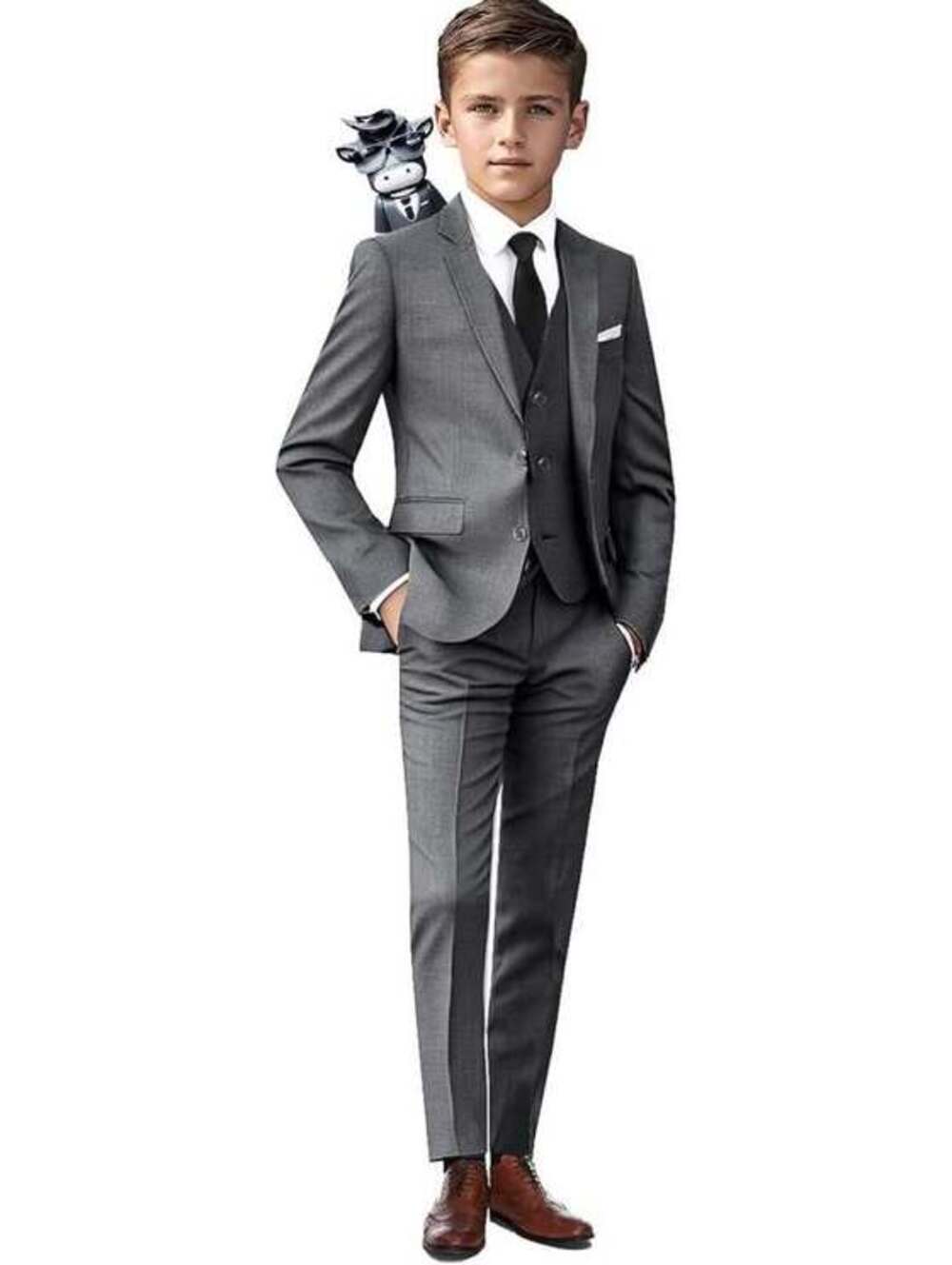 Black n Bianco Signature Boys' Slim Fit Suit Outfit 3 Pieces Gray Size 10 K166